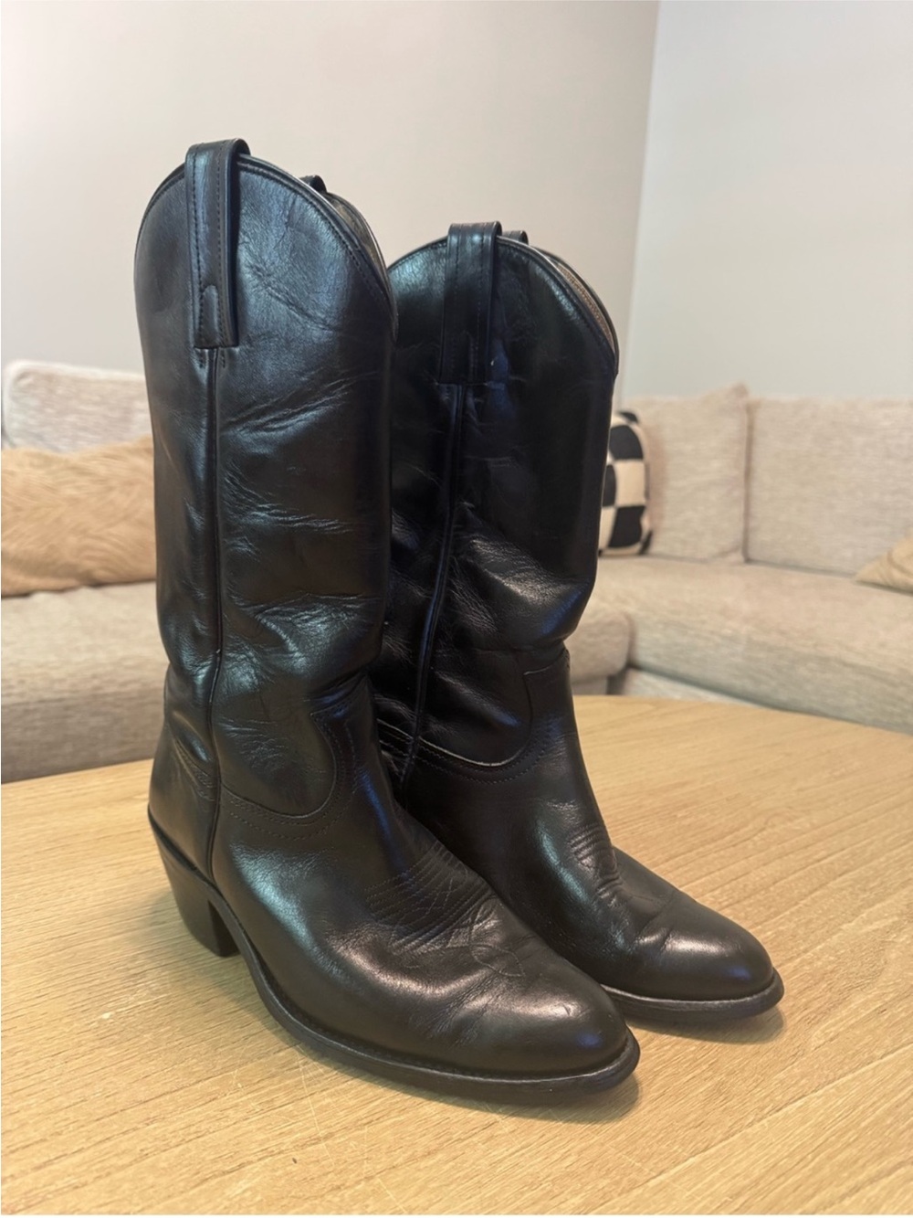 Frye Black Leather Western Heeled Boots